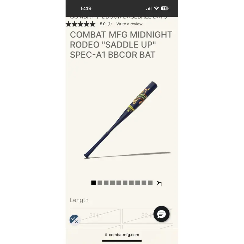 Combat MFG Spec A1 Alloy BBCOR Certified Bat (-3)  31 oz 34" (New)