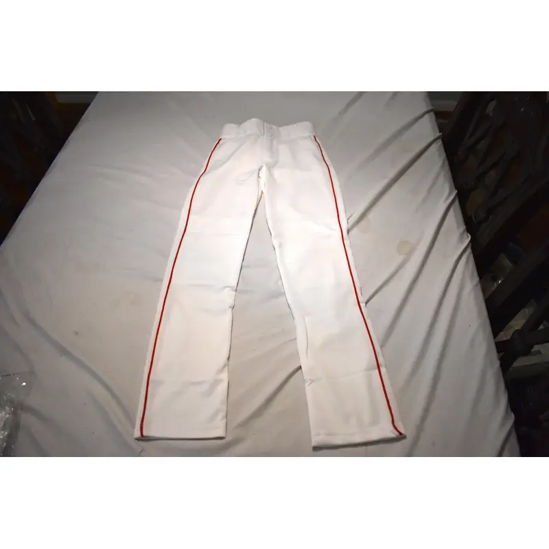 NEW - Youth Hemmed Piped Baseball Pants, White/Red, Youth Medium
