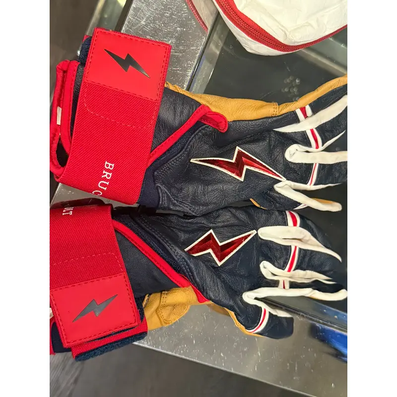 NEGOTIABLE NEW Bruce Bolt Batting Gloves Premium Pro Long Cuff Patriot Series Large