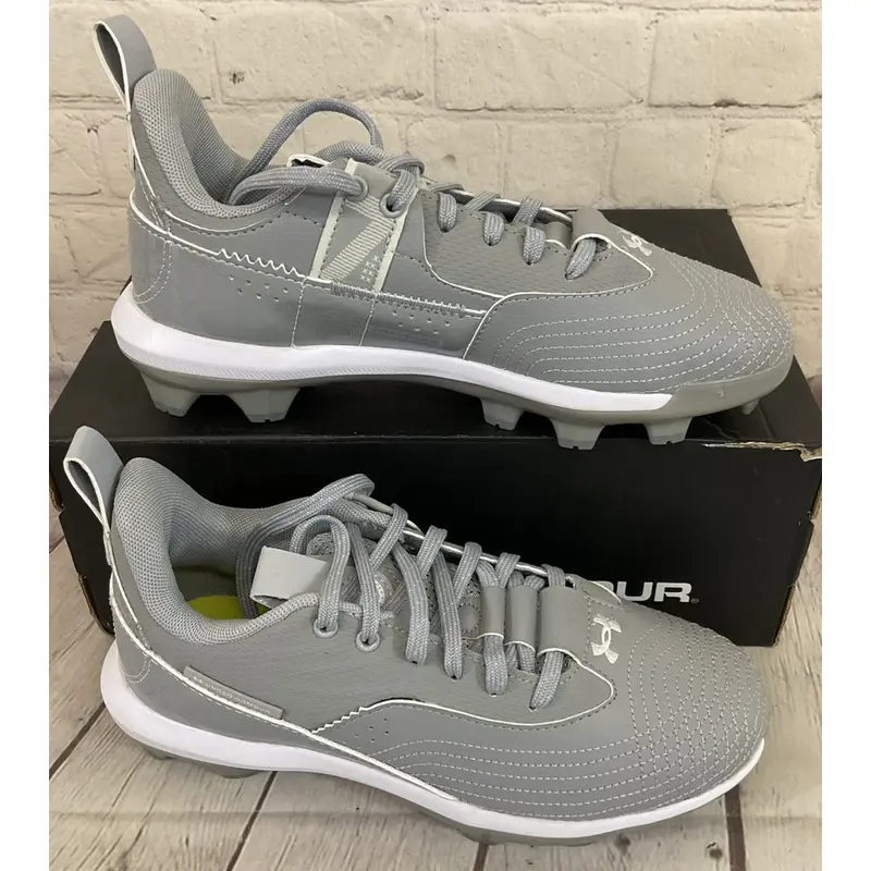 Under Armour 3025596-101 Harper 7 Low JR TPU Baseball Cleats Grey White US 4Y