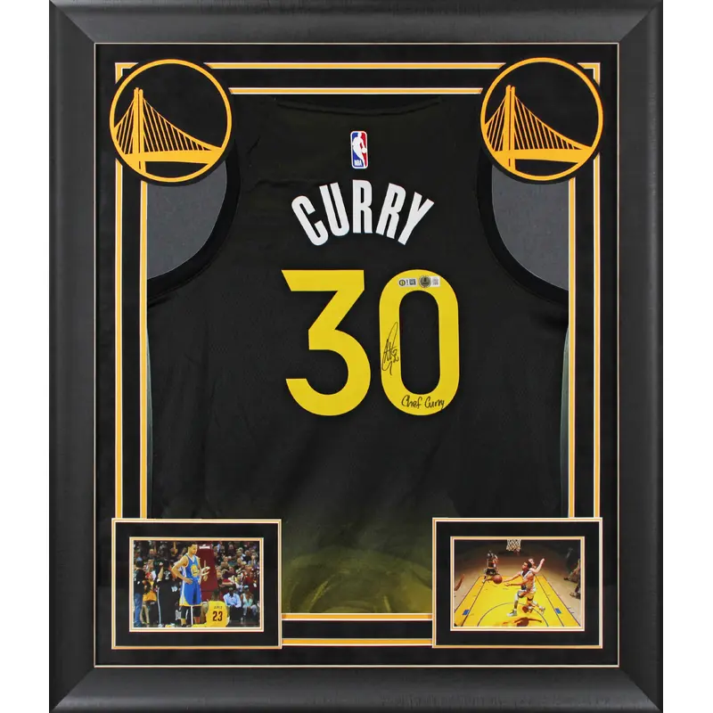 Stephen Curry "Chef Curry" Signed Black Nike Rose City Edition Framed Jersey BAS
