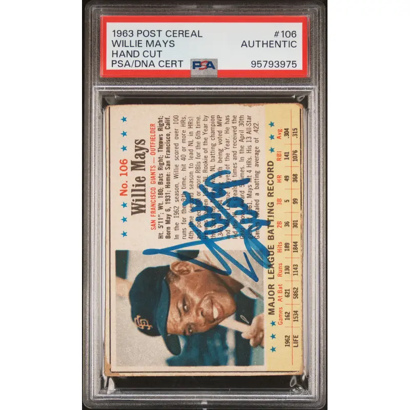 Willie Mays 1963 Post Cereal Autograph PSA/DNA Authentic