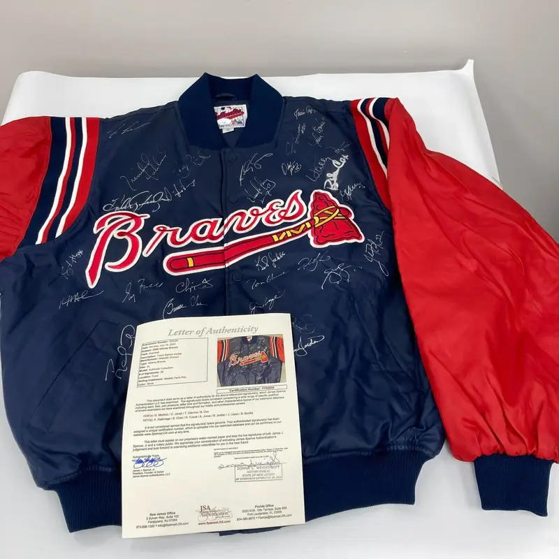 2000 Atlanta Braves Team Signed Jacket Greg Maddux Chipper Jones Glavine Cox JSA