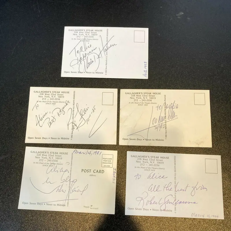 Lot Of 5 Celebrity Signed New York City Gallagher's Steakhouse Postcards