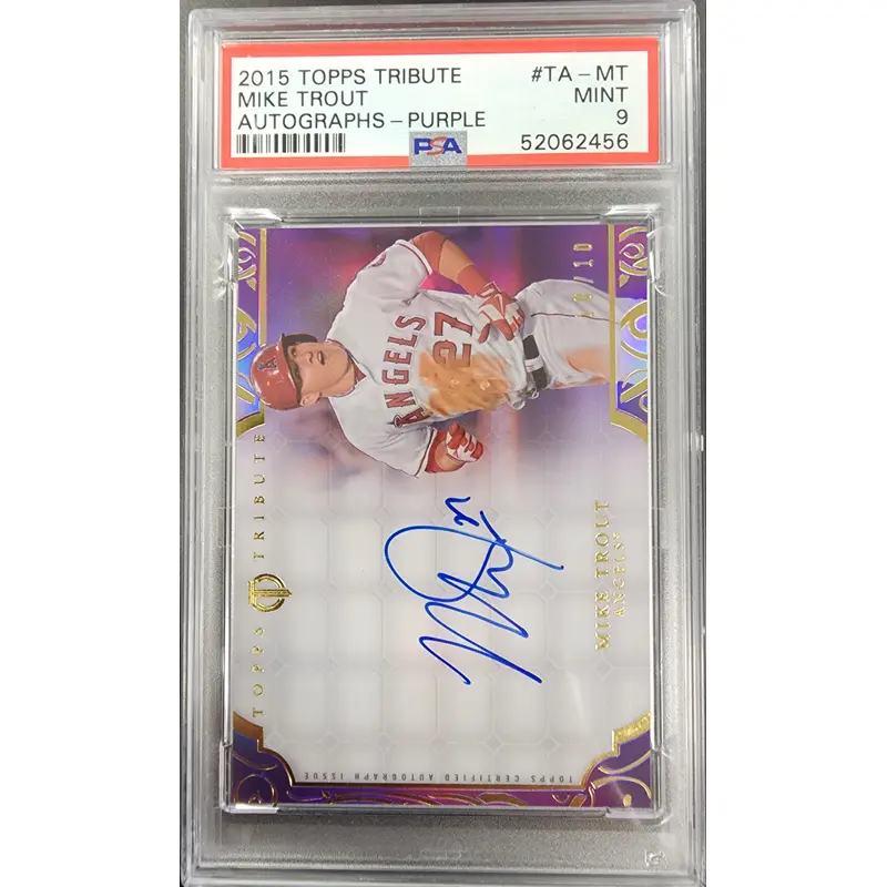 Mike Trout 2015 Topps Tribute Purple Auto #10/10 PSA 9 Mint
