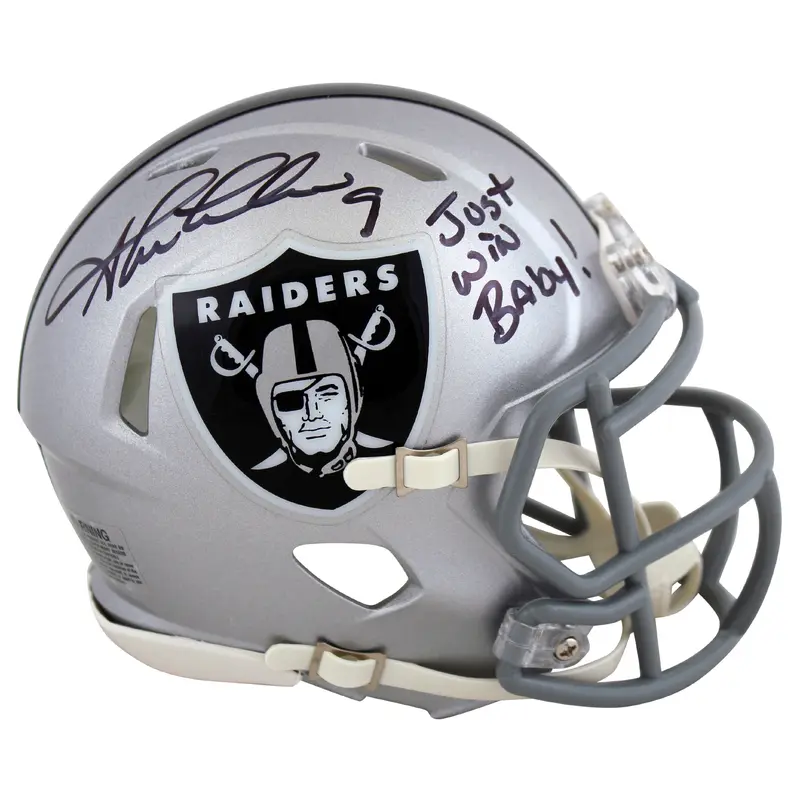 Raiders Shane Lechler Just Win Baby Signed Silver Speed Mini Helmet BAS Witness