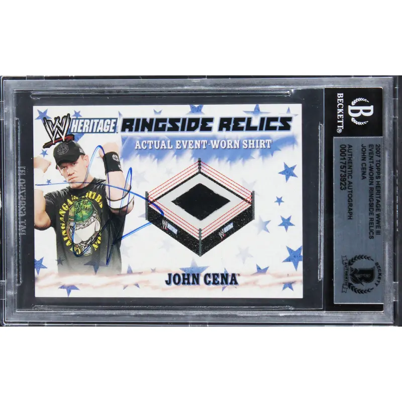 John Cena Signed 2007 Topps Heritage WWE III Event-Worn RR Card BAS Slabbed