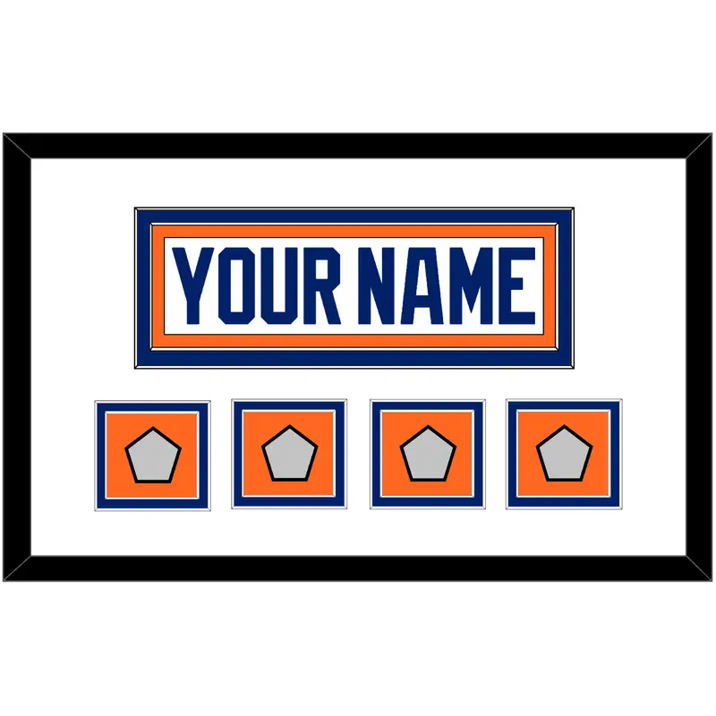 Edmonton Nameplate & 4 Stanley Cup Champions Patches - Home White (1981-1994) - Double Mat 1
