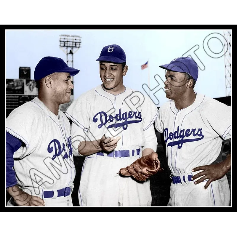 Robinson Campanella Newcombe Colorized 11X14 Photo - Brooklyn Dodgers - 1656