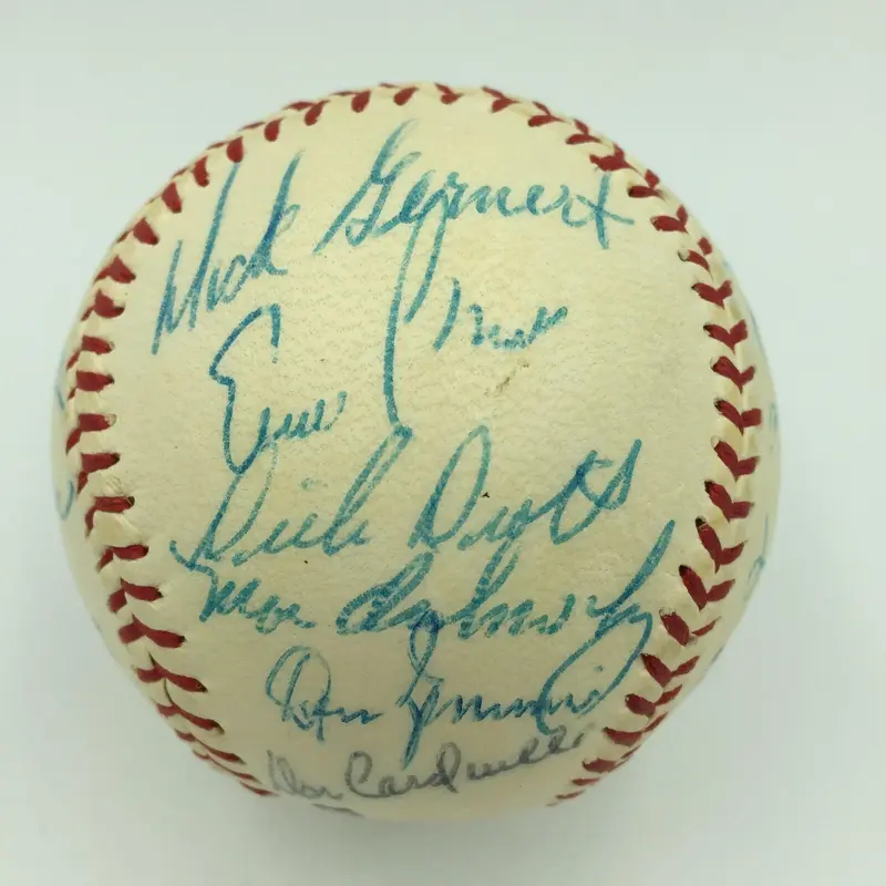 Nice 1960 Chicago Cubs Team Signed Baseball Ernie Banks Ron Santo With JSA COA