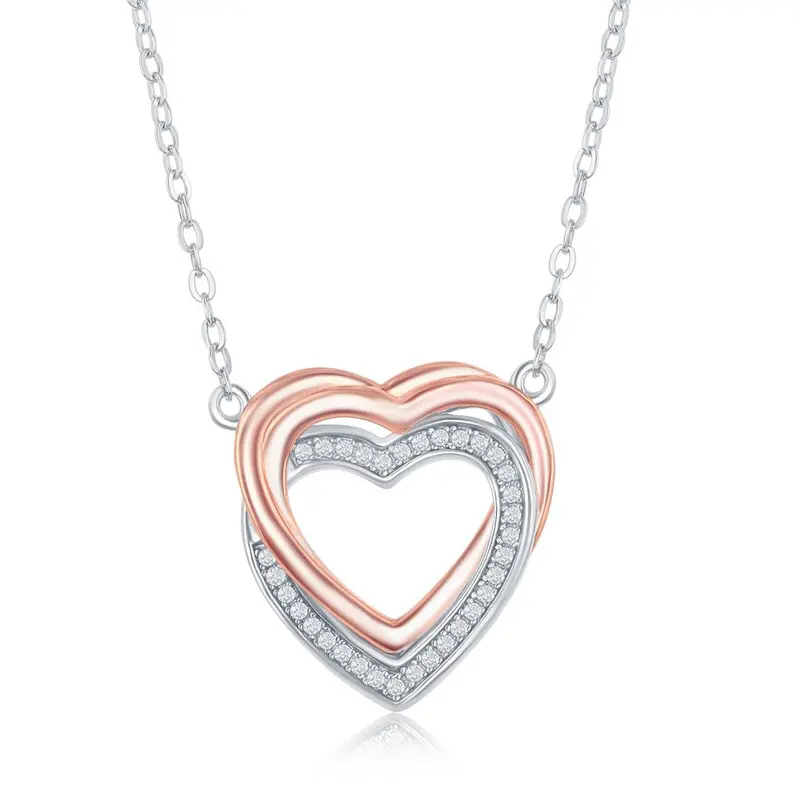 Sterling Silver, Double Heart CZ Necklace