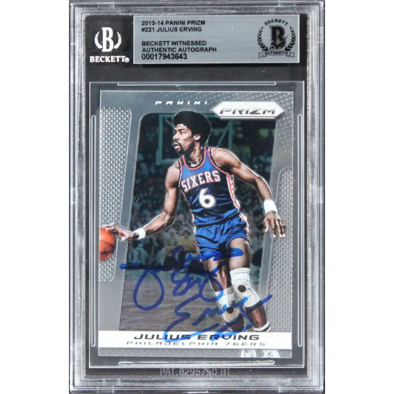 76ers Julius Erving Authentic Signed 2013 Panini Prizm #221 Card BAS Slabbed