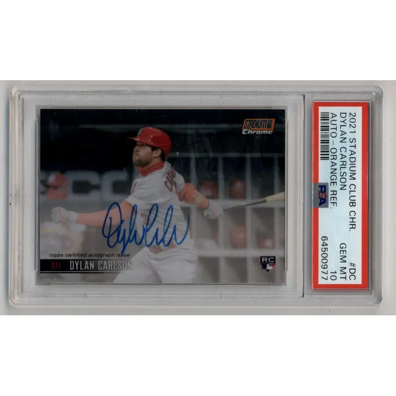 Dylan Carlson 2021 Stadium Club Chrome Orange Auto 13/25 PSA 10 Gem Mint