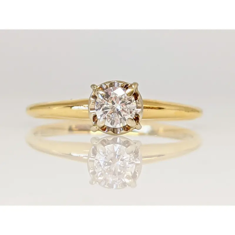 14K .25 CARAT TOTAL SI3 H ROUND DIAMOND ILLUSION HEAD SOLITAIRE ESTATE RING