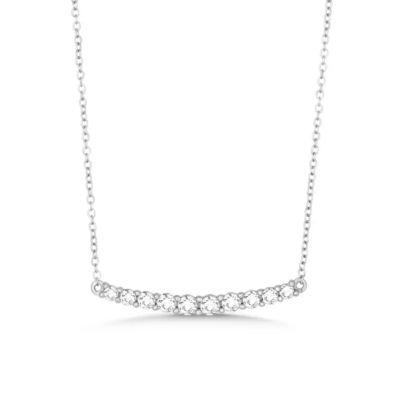 Sterling Silver Slightly Curved Lightweight Graduating CZ Bar Necklace