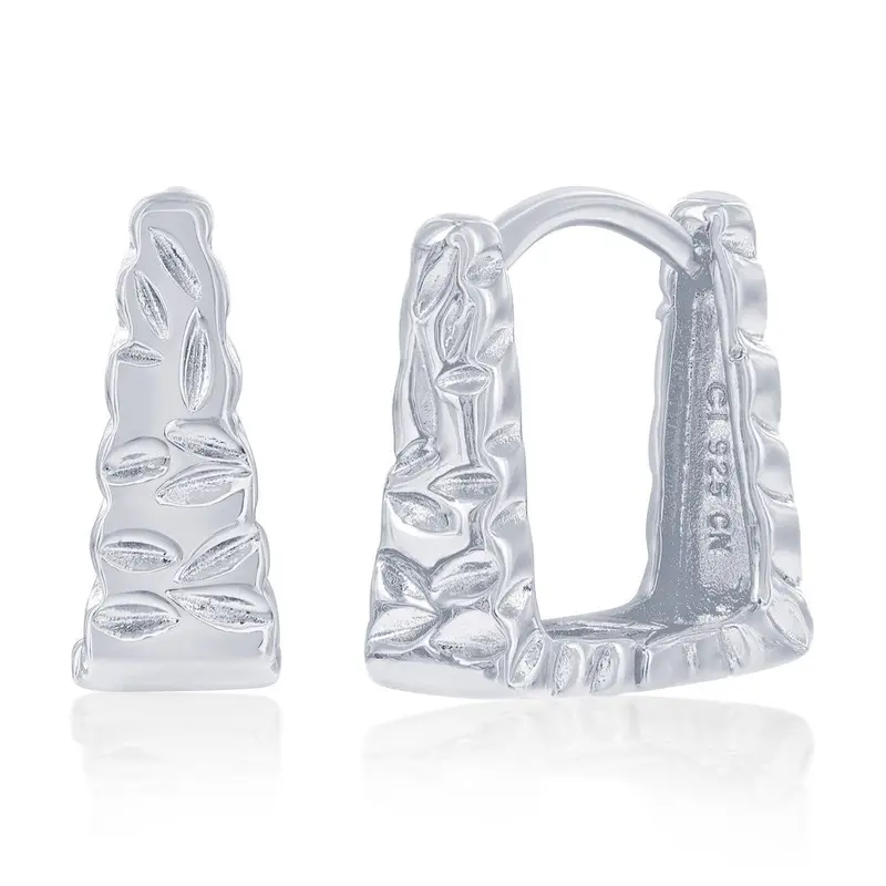 Sterling Silver, Textured Square Hoop Earrings