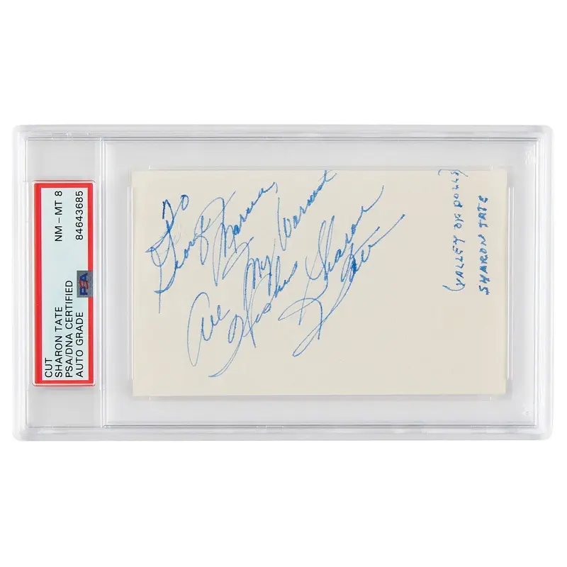 Sharon Tate Signed Autographed Index Card Manson Family Murder PSA DNA N Mint 8