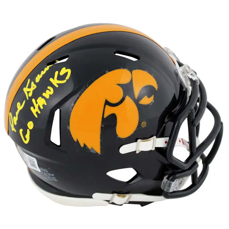 Iowa Paul Krause "Go Hawks" Authentic Signed Speed Mini Helmet BAS Witnessed