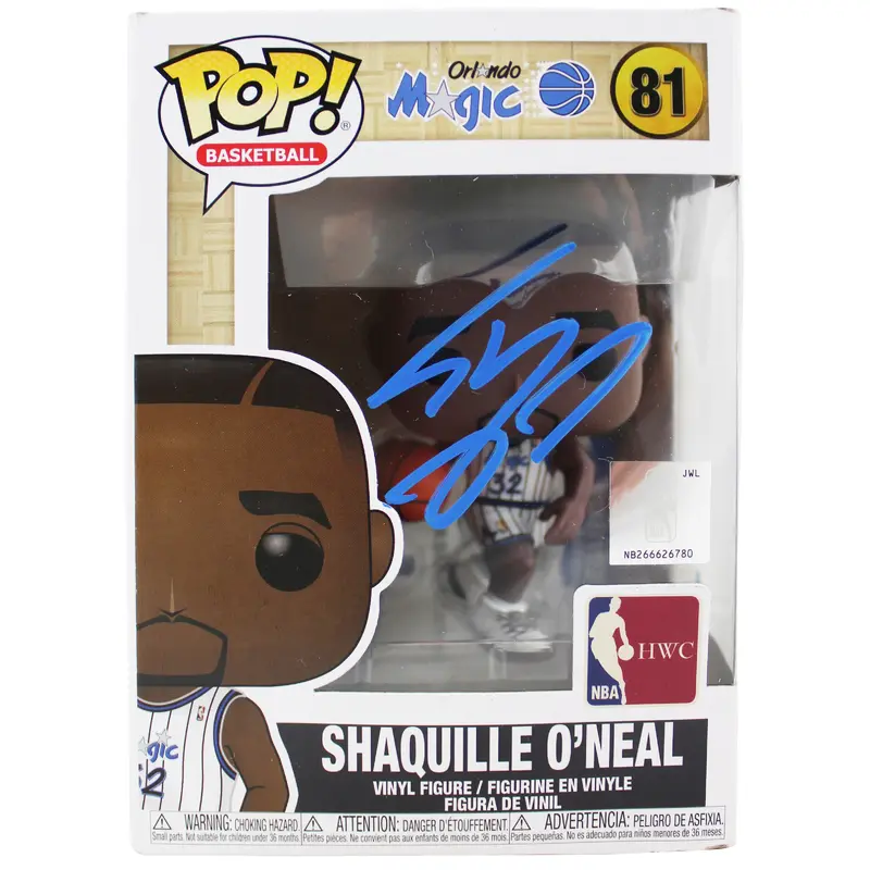 Magic Shaquille O'Neal Signed NBA HWC Funko Pop Vinyl Figure w/ Blue Sig BAS