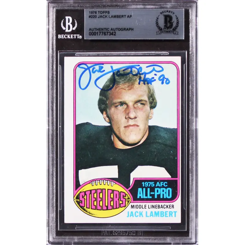 Steelers Jack Lambert HOF 90 Authentic Signed 1976 Topps #220 Card BAS Slabbed