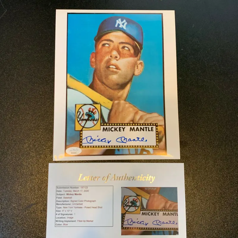 Mickey Mantle Signed Autographed 1952 Topps Rookie Card 8x10 Photo JSA COA