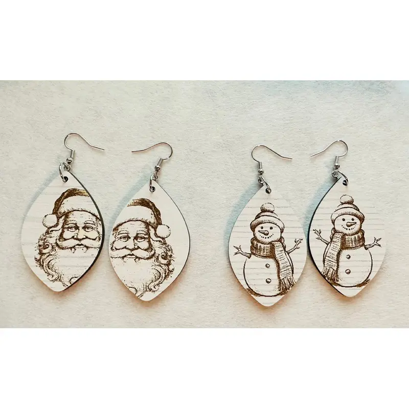 Wood Christmas Earrings