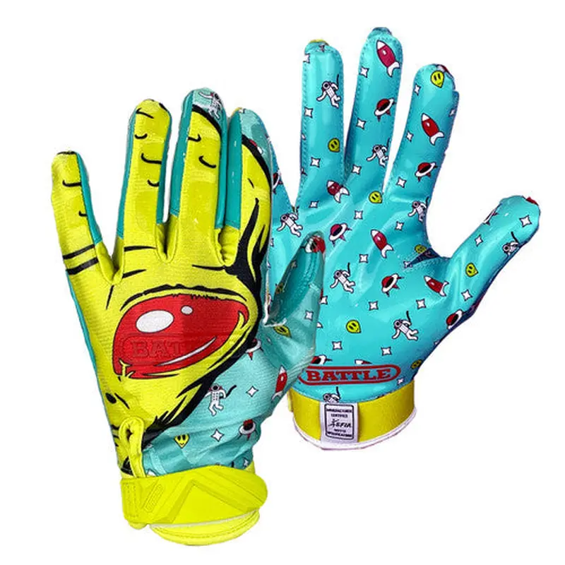 New Battle Cloaked "Alien" Green Football Receiver Gloves - Youth XL