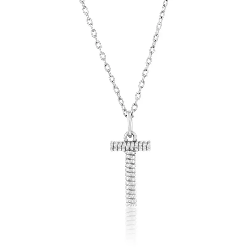 Sterling Silver, Rigid Design 'T' Initial Necklace