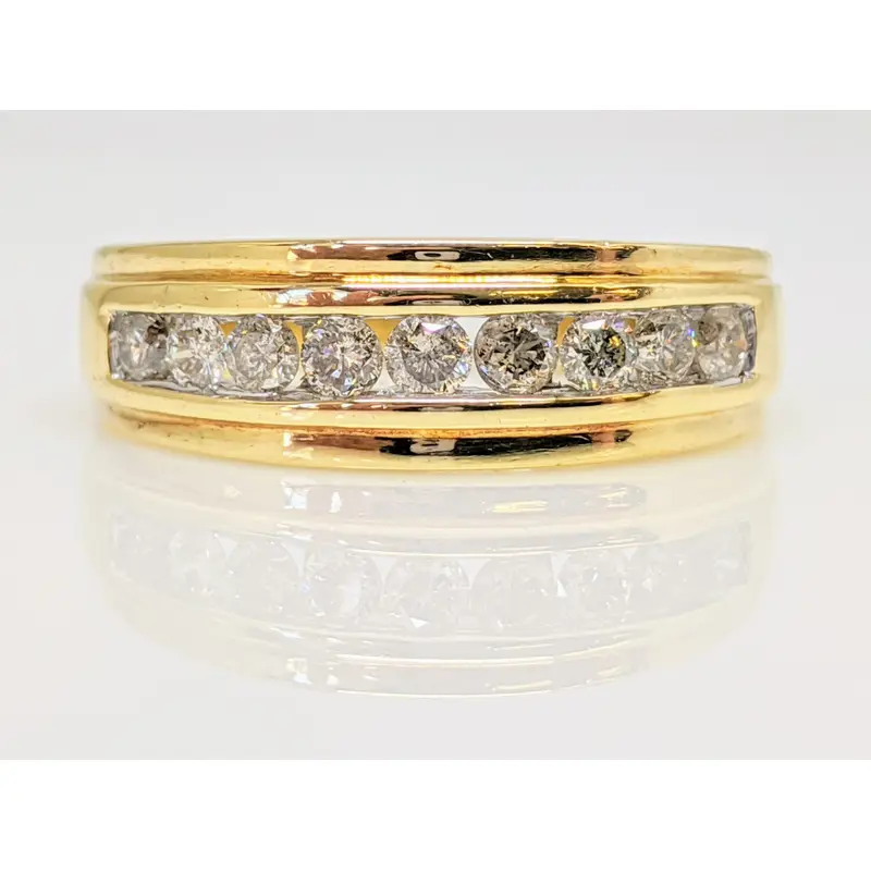 14K .63 CARAT TOTAL WEIGHT I1 J-L DIAMOND ROUND (9) CHANNEL SET ESTATE BAND 7.0 GRAMS
