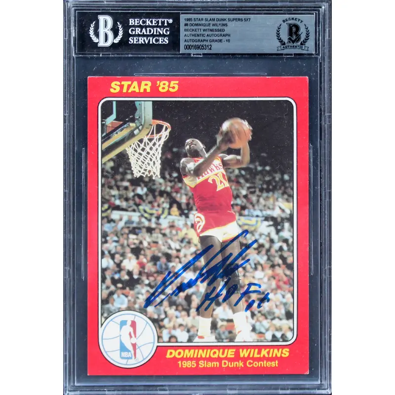 Hawks Dominique Wilkins Signed 1985 Star Slam Dunk 5x7 #8 Card Auto 10! BAS Slab