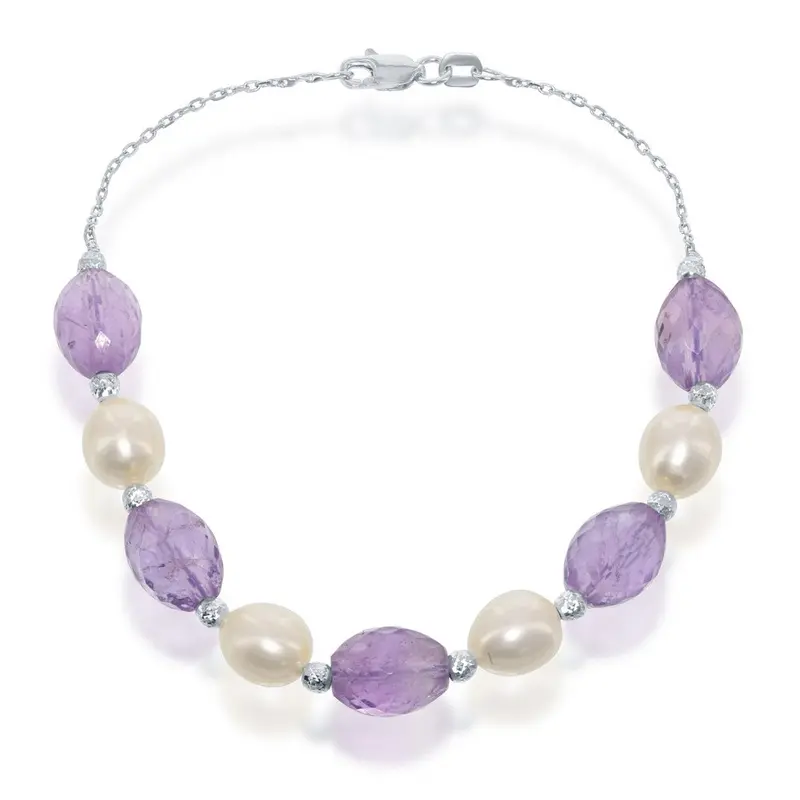 Sterling Silver  Alternating FWP and Amethyst Bracelet
