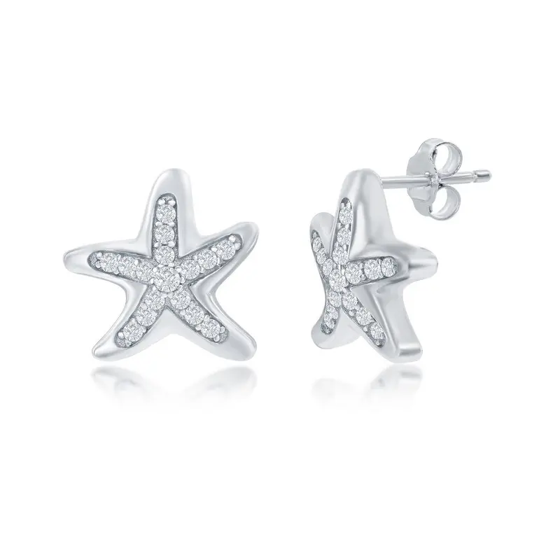 Sterling Silver CZ Starfish Earrings