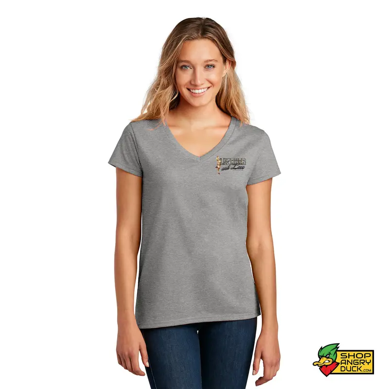 Leather and Lace Ladies V-Neck T-Shirt