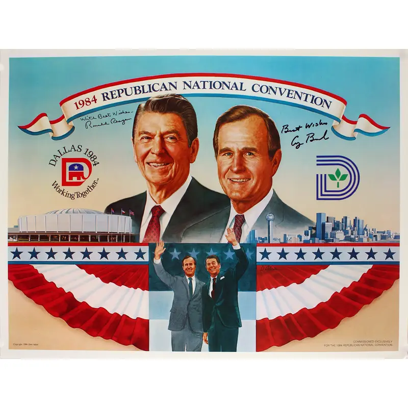 Ronald Reagan & George H.W. Bush Signed 19x25 1984 RNC Poster JSA #Z11843
