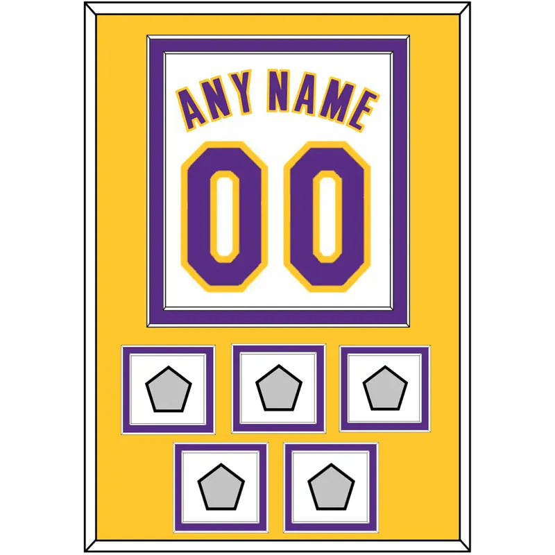 Los Angeles Name & Number With 5 Finals Patches - Alternate White (2002-2018) - Double Mat 4