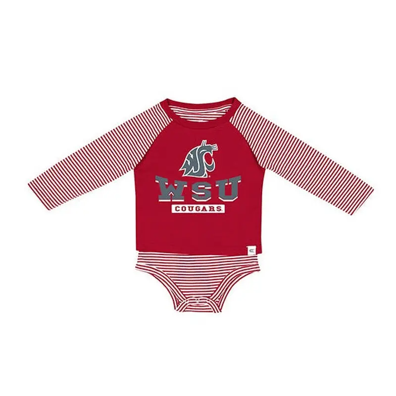 Colosseum WSU Crimson and White Striped Onesie