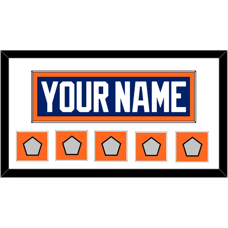 Edmonton Nameplate & 5 Stanley Cup Champions Patches - Road Blue (1981-1994) - Single Mat 1
