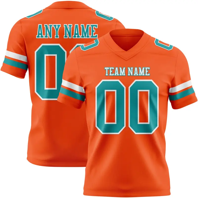 Custom Orange Teal-White Mesh Authentic Football Jersey