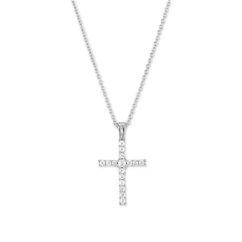 Sterling Silver Micro Pave Cross Pendant Necklace