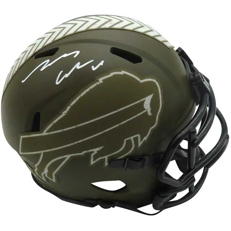 James Cook Autographed Buffalo Bills (Salute to Service) Mini Helmet - JSA