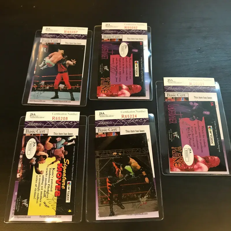 Lot Of (5) Kane WWE Signed Autographed Wrestling Cards JSA COA