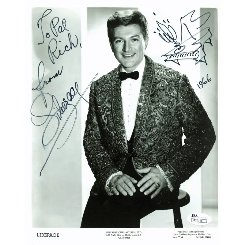 Liberace Authentic Signed B&W 8x10 Promo Photo w/ Piano Sketch JSA #R20168
