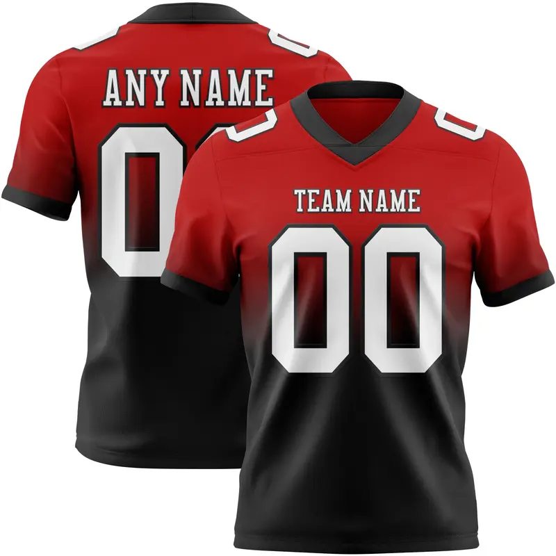 Custom Red White-Black Mesh Authentic Fade Fashion Football Jersey