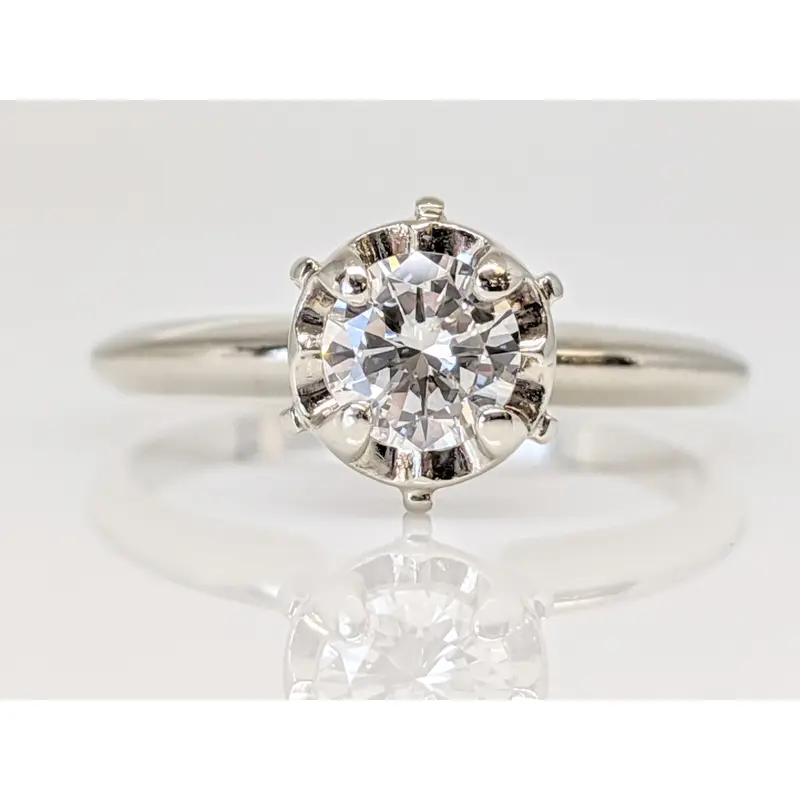 14K WHITE .42 CARAT TOTAL SI2 J DIAMOND ROUND ILLUSION HEAD SOLITAIRE ESTATE RING