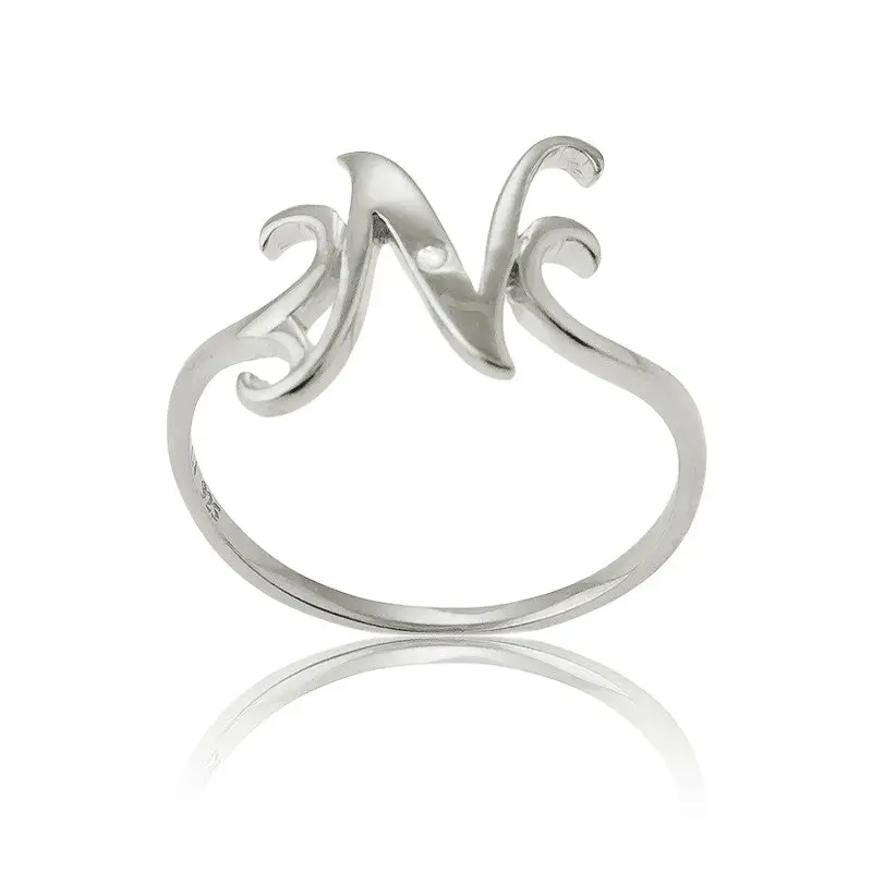 Sterling Silver Single CZ "N" Ring