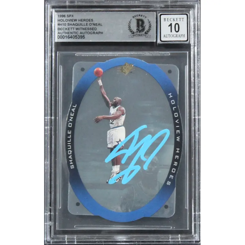 Shaquille O'Neal Signed 1996 SPX Holoview Heroes #H10 Card Auto Gem 10! BAS Slab