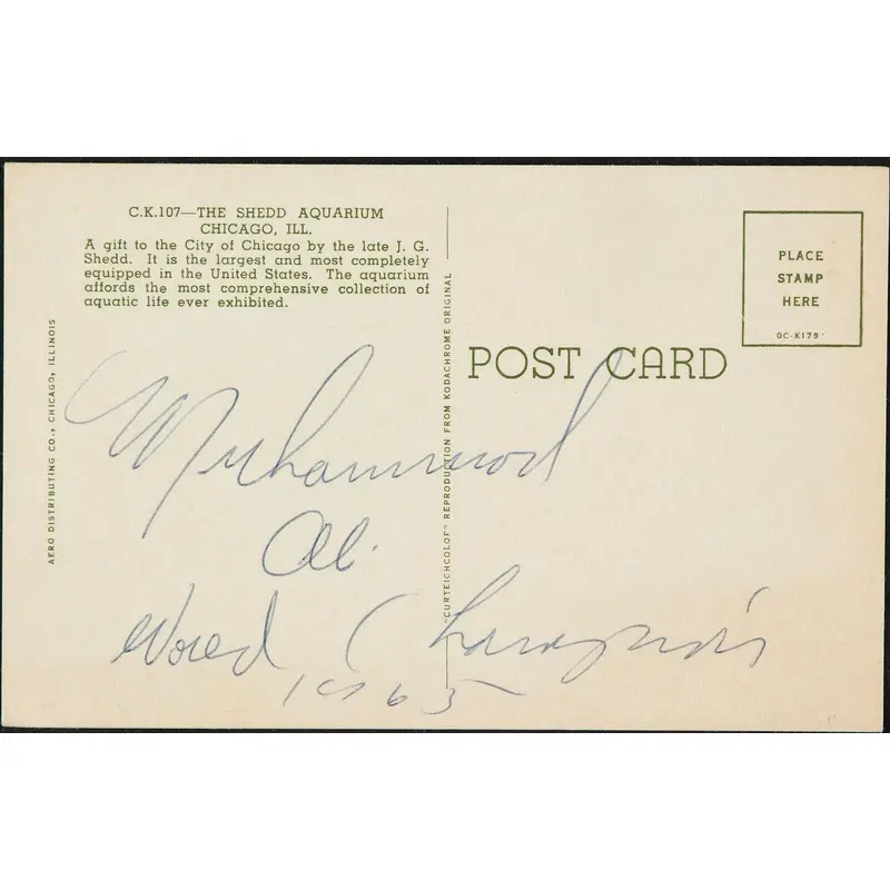 Muhammad Ali "1965 World Champion" Signed Vintage Postcard With JSA COA
