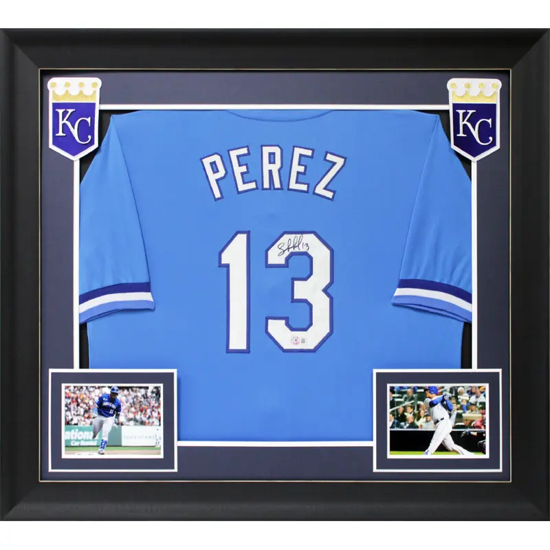 Salvador Perez Authentic Signed Light Blue Pro Style Framed Jersey BAS Witnessed