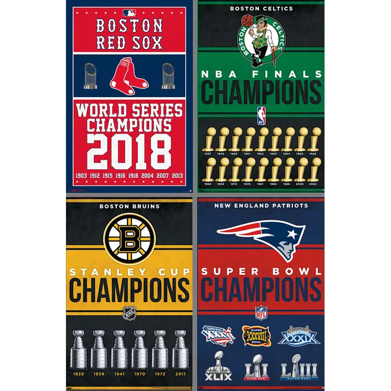 COMBO: Boston Sports Championship Years 4-Poster Set (Bruins, Patriots, Celtics, Red Sox)
