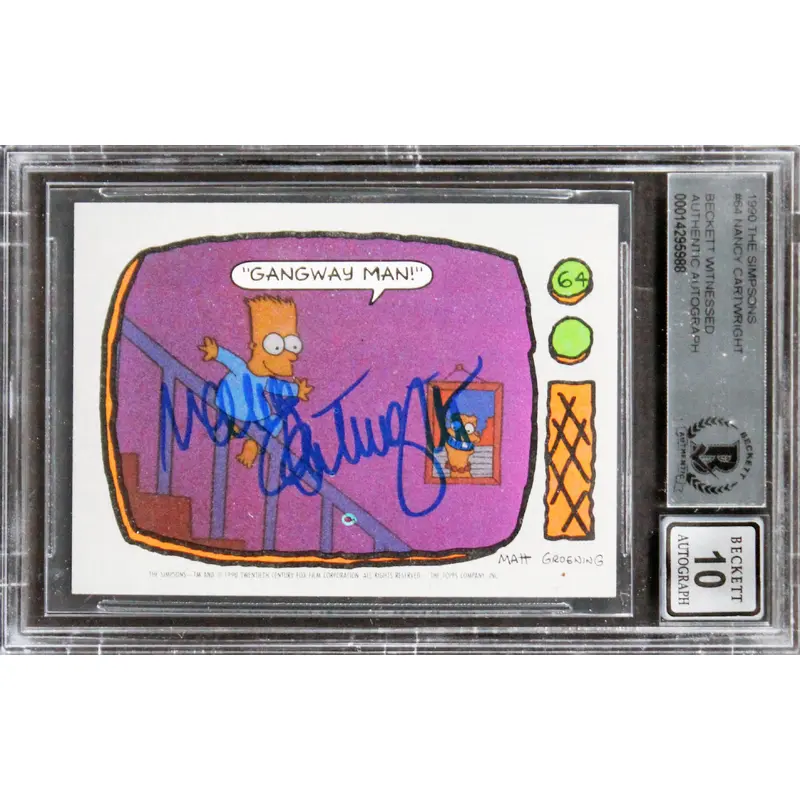 Nancy Cartwright Signed 1990 The Simpsons Stickers #64 Card Auto 10!  BAS Slab